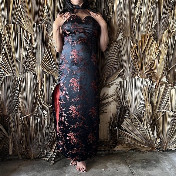 Lace Up Dress Maxi Netting Goth Size Medium Vintage Y2K Vampire - Picture 10 of 11